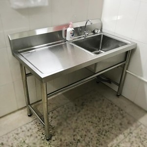 商用水池304不锈钢水槽台面一体大单槽饭店厨房洗碗洗手家用立式