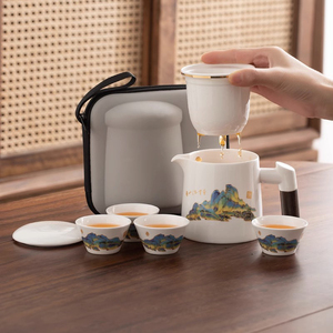 日本正品GM茶具旅行出差简易品茶快客杯手绘中国画典雅艺术瓷茶器