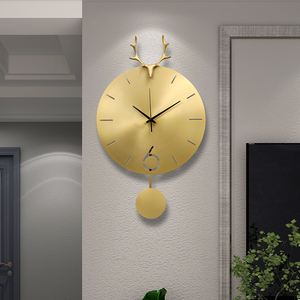 挂钟客厅简约现代大气全铜鹿头时钟北欧风格家用创意装饰轻奢钟表