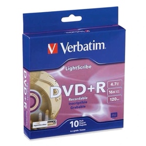 Verbatim/威宝光雕DVD+R光盘4.7G空白刻录盘光碟10片LightScribe