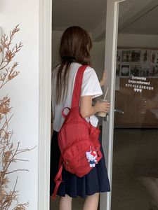 自制原创包包女2023新款韩国ins小众大学生上课红色尼龙双肩背包
