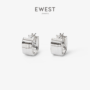 ewest艺未 原创方形小众设计素面纯银耳钉女耳扣耳饰简约气质耳环