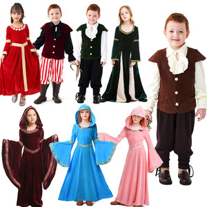 万圣节复古儿童中世纪服装 欧洲宫廷气质长裙 暗黑吸血鬼舞台表演