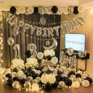 气球装饰银红蓝粉香槟玫瑰金色生日快乐布置年龄数字英文字母气球