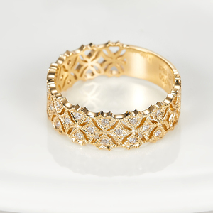 [钻姬]意大利都灵之夜蕾丝钻石戒指18K黄金玫瑰金镂空设计款式女