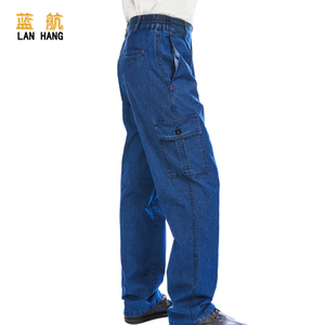 夏季薄款纯棉多口袋牛仔工装裤男耐磨焊工宽松直筒劳保工作服裤子