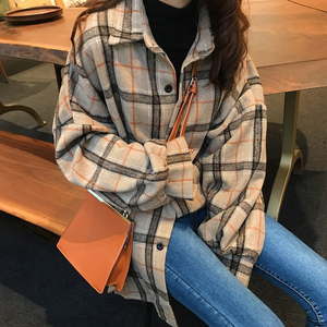 加厚磨毛格子衬衫女秋冬设计感小众宽松百搭韩国复古长袖大码外套