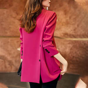 玫红色小西装外套女2024春秋季新款小个子气质休闲英伦风西服套装