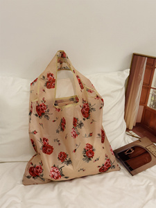 FACAI日杂 复古玫瑰购物袋女大容量便携可折叠逛超市环保袋购物袋