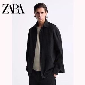 ZARA KISS男装黑色宽松版型极简舒适衬衫外套简约欧美5854304 800