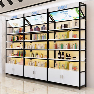 超市货架展示架产品置物架带灯箱多层陈列柜手机配件化妆品展示柜