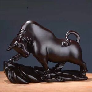 黑檀木雕牛摆件华尔街牛气冲天十二生肖牛实木雕刻招财红木工艺品