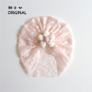 超仙女宝宝粉色蕾丝花朵套头帽婴幼儿薄款透气柔软婴儿帽子胎帽夏
