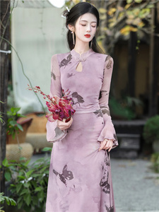 新中式旗袍改良年轻款少女国风别致漂亮很仙的超好看紫色连衣裙春