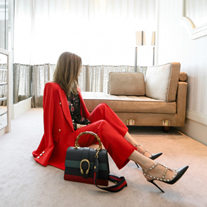 时尚红色西装套装女新春秋气质休闲小西服外套小直筒长裤两件套