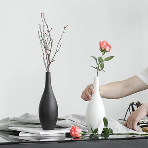 【方物志】现代简约黑色陶瓷花瓶创意小口白色花插装饰品家居摆件