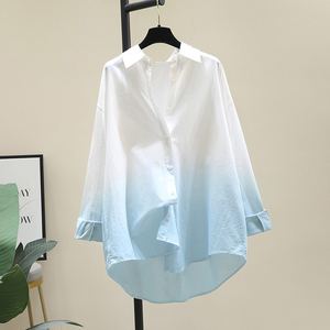 白色渐变防晒衬衫女2024年夏季新款韩版设计感小众衬衣中长款上衣
