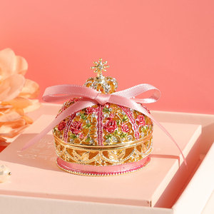 玫瑰花皇冠手绘耳钉戒指盒对戒盒求婚可爱首饰盒收纳结婚礼物盒
