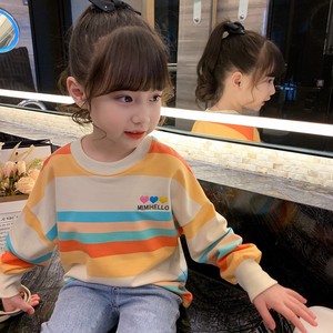 女童彩虹T恤洋气儿童长袖条纹卫衣春装2024新款女孩韩版网红上衣