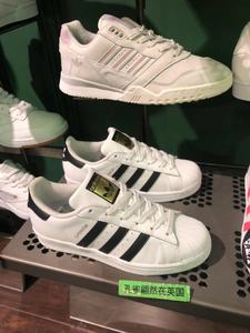 英国代购Adidas superstar阿迪达斯三叶草黑金标经典小白鞋
