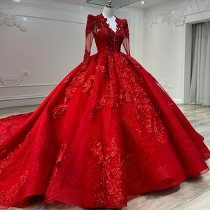 红色主婚纱礼服2024新款新娘中国风大拖尾v领重工高级小个子长袖