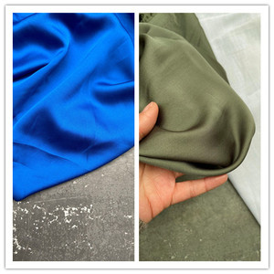 韩国产宝蓝军绿色缎面真丝质感顺滑光泽时装面料春夏设计师裙衬衫