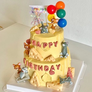 猫和老鼠蛋糕装饰摆件卡通公仔汤姆与杰克奶酪儿童生日烘焙插件