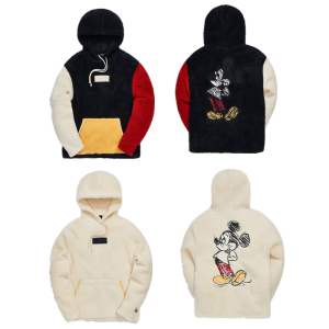 Kith X Disney联名款 迪士尼卡通米奇老鼠摇粒绒拼色男女连帽卫衣