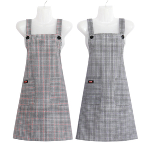 纯棉背带围裙女可爱日系家用小格子厨房做饭防油污罩衣时尚工作服