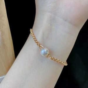 (DIY配件）新款s925纯银冷淡风链条珍珠手链个性通孔手镯蜜蜡空托