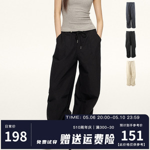 101PASSION黑色休闲工装裤女2024夏季新款宽松直筒高腰美式阔腿裤