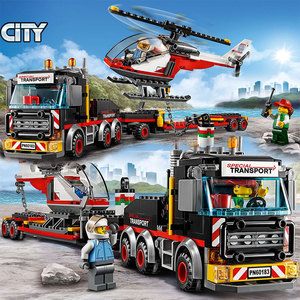 城市系列新款积木男孩子拼装玩具重型直升机运输车卡车益智力飞机