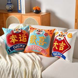 中国风国潮抱枕套个性创意新年靠枕靠背结婚喜庆客厅沙发腰靠垫
