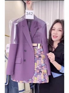 春季时尚法式高级感名媛气质韩版紫色小香风西装短裙两件套装女装