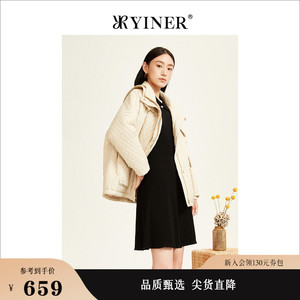 YINER音儿专选女装冬季短款轻薄衬衫式白鸭绒防风保暖羽绒服