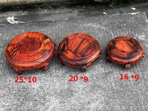 红木老挝大红酸枝底座交趾黄檀玉石盆景花瓶工艺品摆件圆形木托架