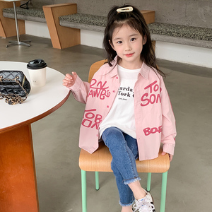 女童韩版字母衬衫春装宝宝薄款上衣儿童外套春秋季小童装长袖衬衣