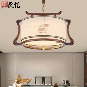 新款现代简约新中式卧室吊灯圆形创意餐厅书房茶室灯中国风实木质