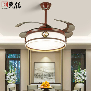 新中式风扇吊灯实木灯具客厅卧室中国风餐厅隐形吊扇灯电扇灯