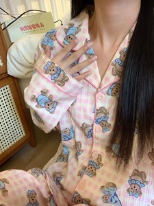 长袖睡衣女春秋季网红风2023新款少女可爱卡通小熊家居服长裤套装