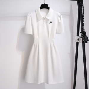 白色polo翻领休闲T恤连衣裙女夏季2024年新款收腰显瘦裙子小个子