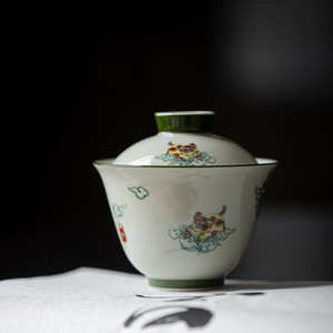 草木祠 福虎生威盖碗 手工陶瓷家用中式茶具敬茶碗防烫带盖泡茶器