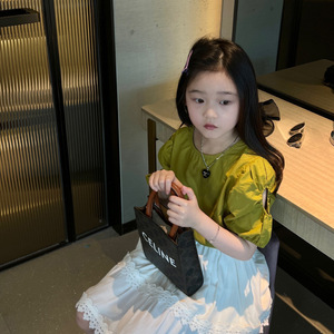 女童短袖衬衫夏季新款女童装中大童韩版上衣洋气的镂空设计袖子