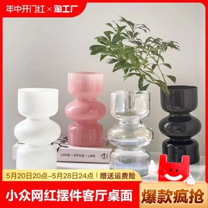 小众网红玻璃花瓶摆件客厅桌面ins风高颜值黑色粉色花瓶家居花器