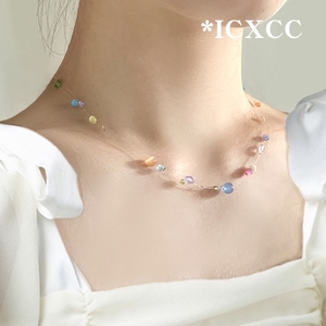 icxc夏季温柔彩色珠子项链女轻奢小众多巴胺流苏串珠糖果色锁骨链