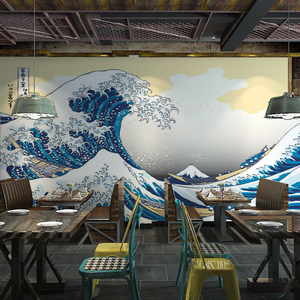 日式浮世绘壁画海浪餐厅墙纸日本寿司料理店富岳三十六景背景墙布 阿里巴巴找货神器