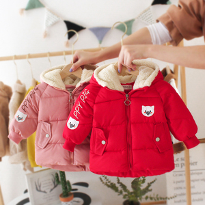 女童小童装棉服韩版洋气女宝宝加绒加厚棉衣红色棉袄冬装儿童外套