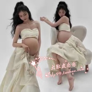 111新款影楼孕妇拍照摄影写真服装个性感仙气花朵半身长裙出租赁