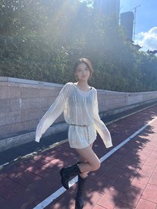 韩系chic早春白色镂空针织衫2024新款夏季宽松外穿慵懒风上衣罩衫
