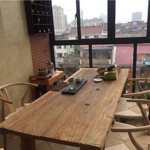 老榆木门板茶桌吧台榆木板实木复古怀旧风化旧木楼梯板茶台桌定制